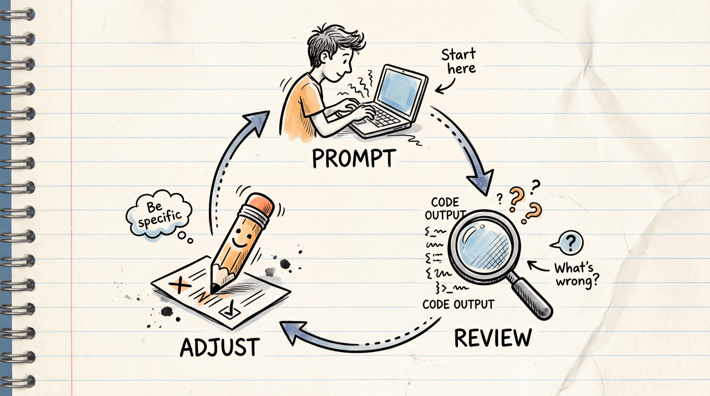 The iterative prompting loop: prompt, review, adjust