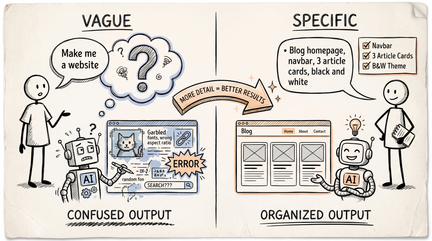 Comparison of a vague prompt and a specific prompt